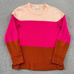 J.Crew Sweater Womens M Pink Colorblock Crewneck Knit Long Sleeve Soft